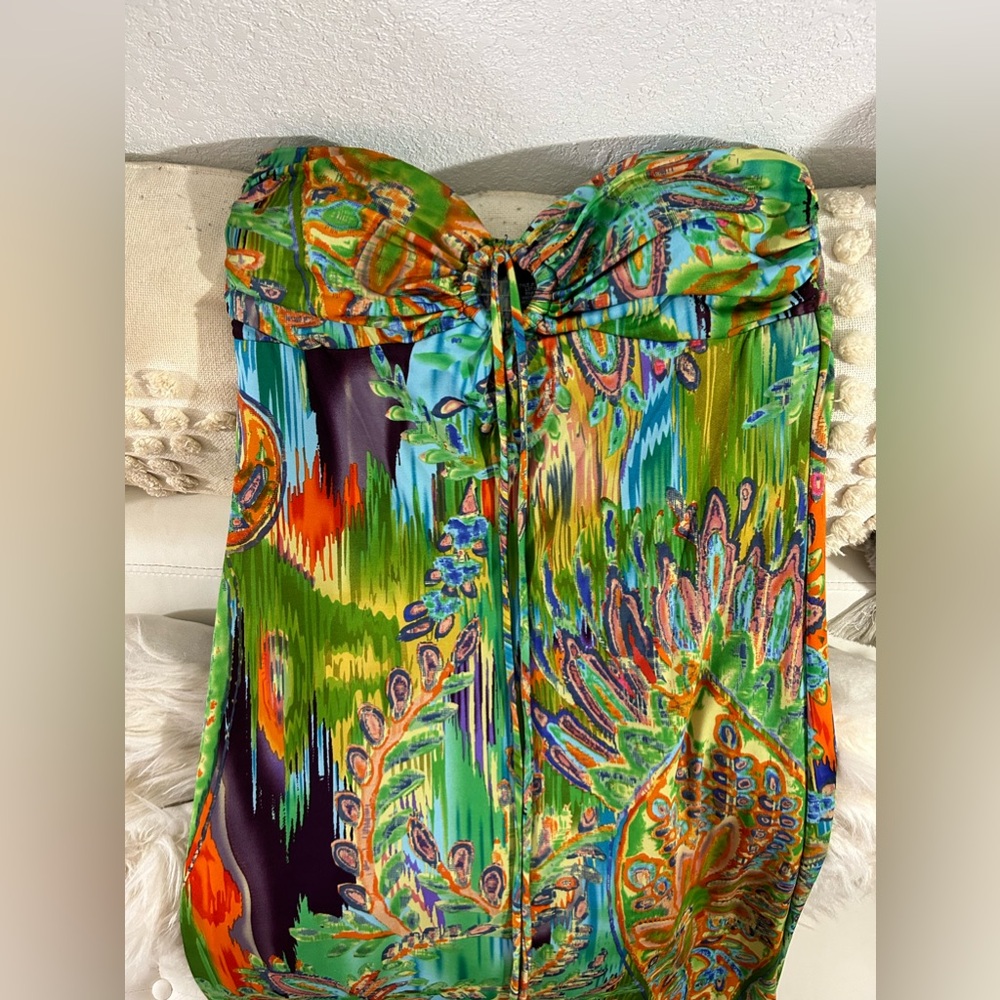 Tropical Print Strapless Dress